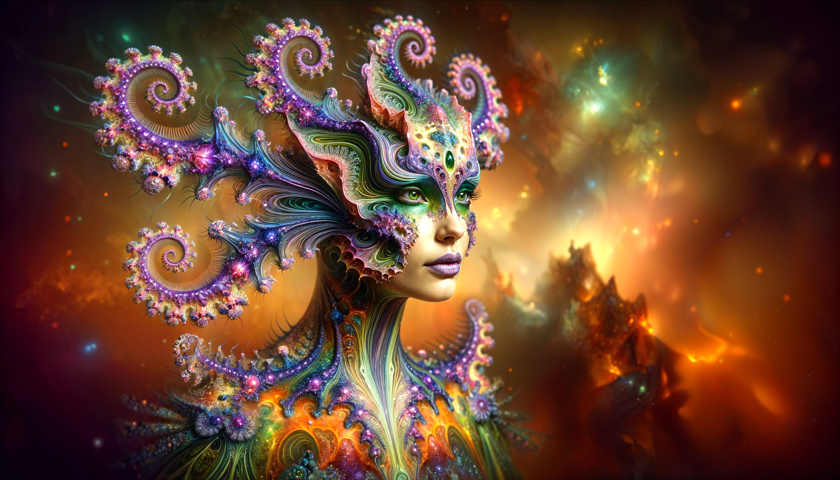 Surreal Portrait of a Woman in a Cosmic Garden