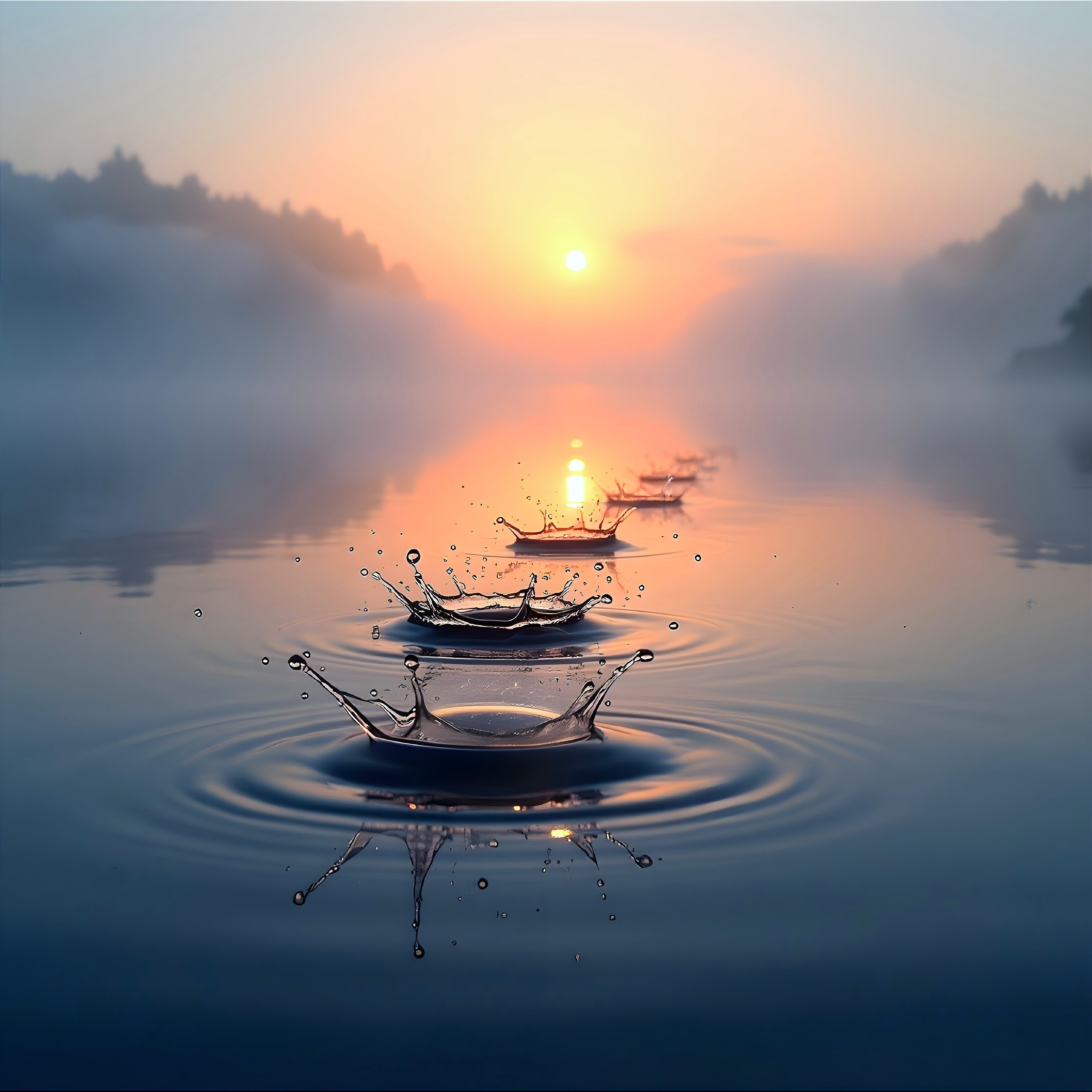 Serene Sunrise Over a Tranquil Lake with Reflections