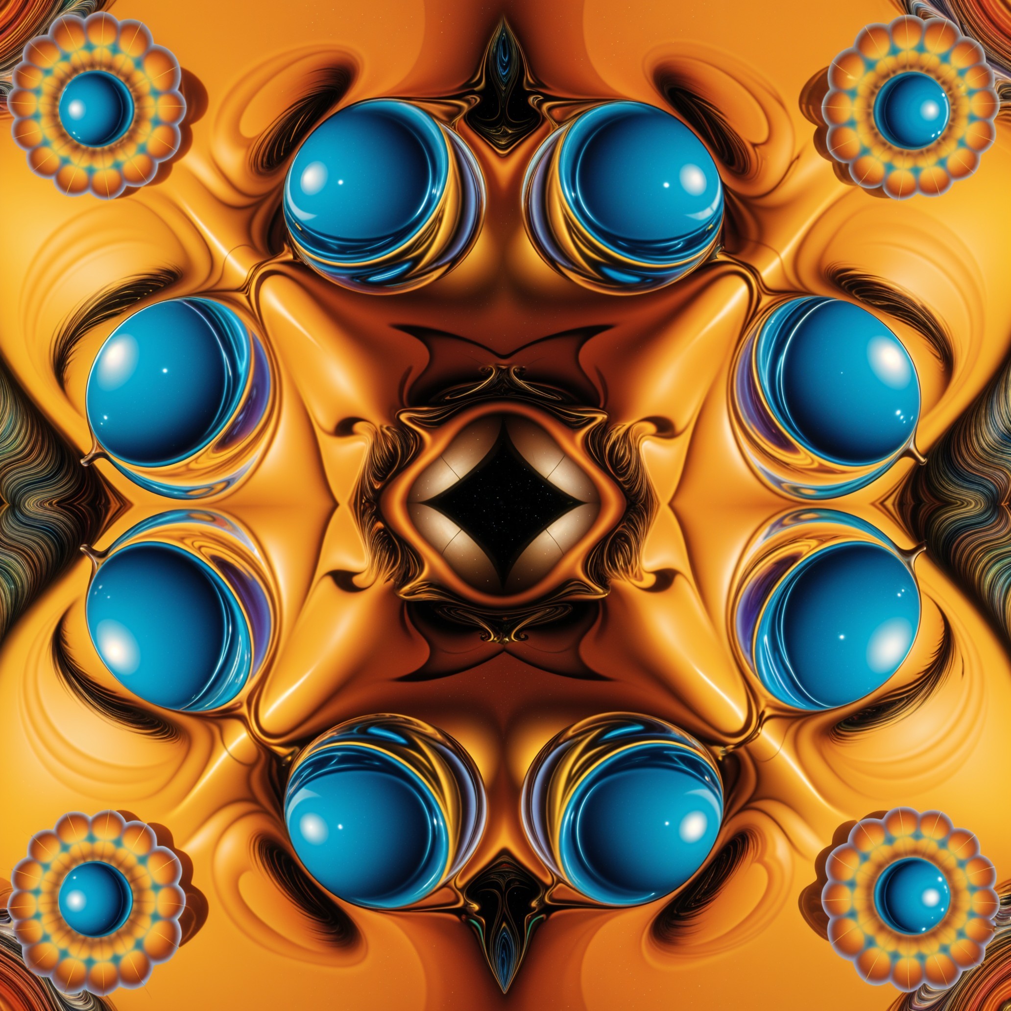Intricate Symmetrical Design with Orange and Blue Elements