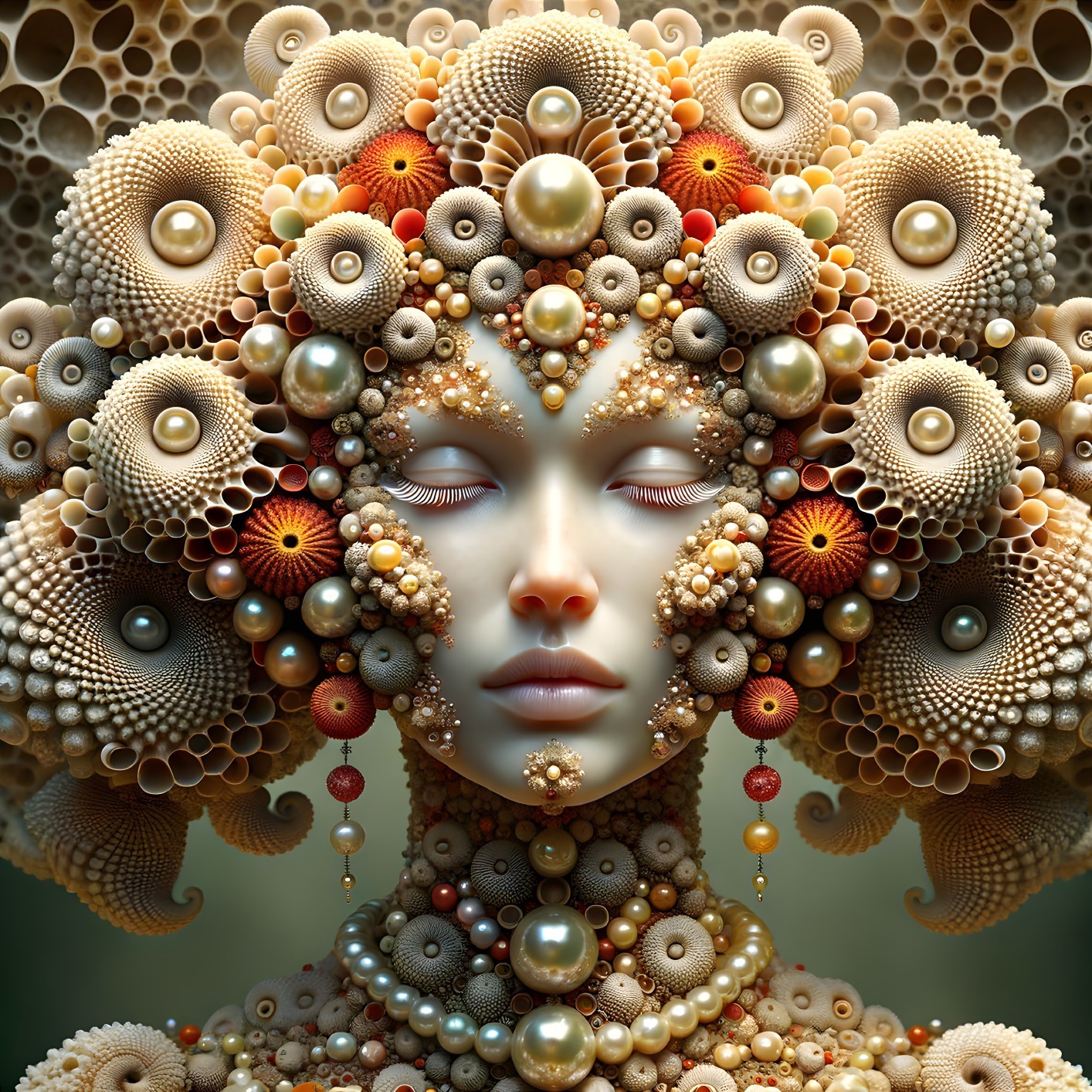 Surreal Portrait of a Woman with Coral Patterns