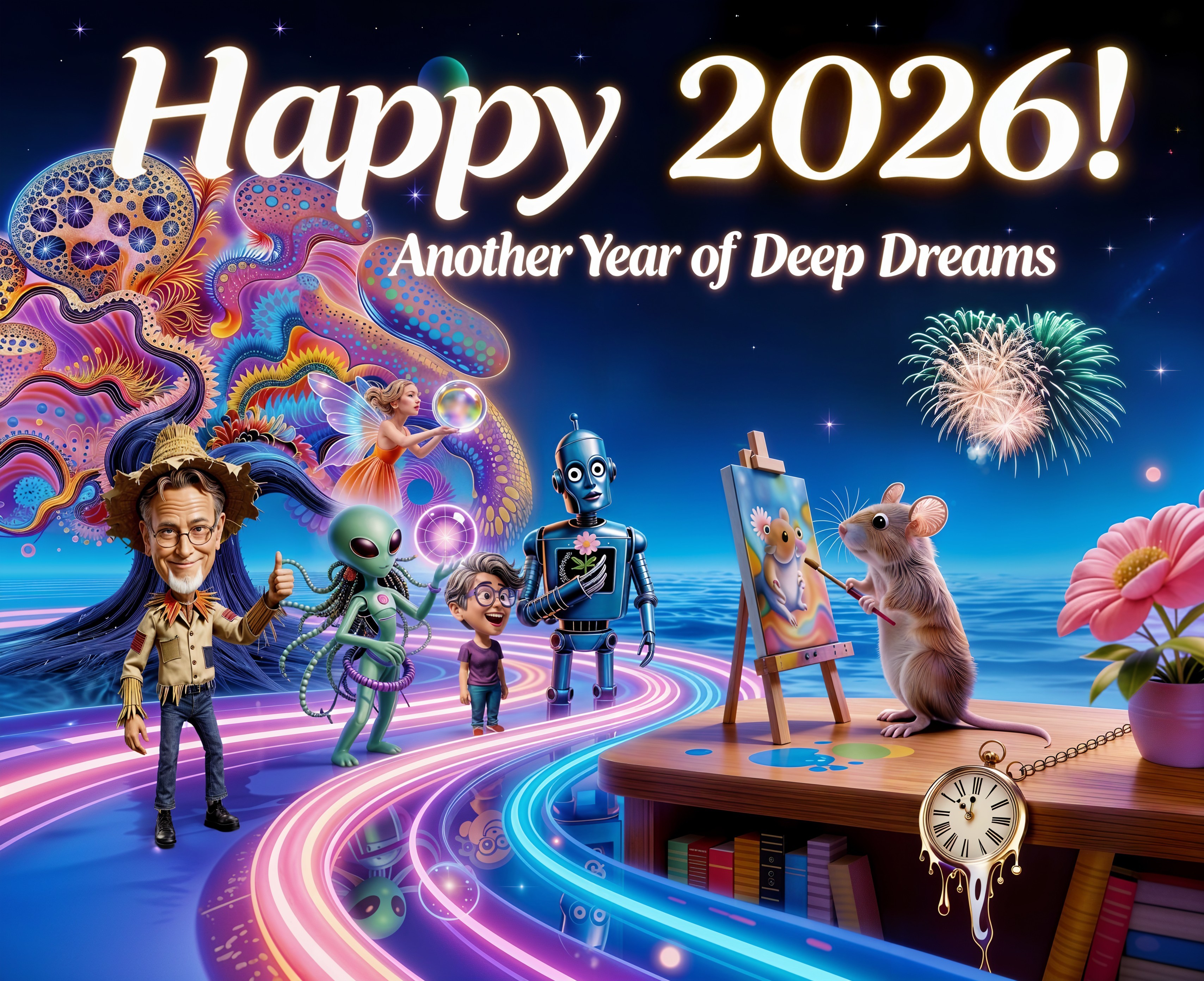 Vibrant Illustration of "Happy 2026" with Dreams Theme