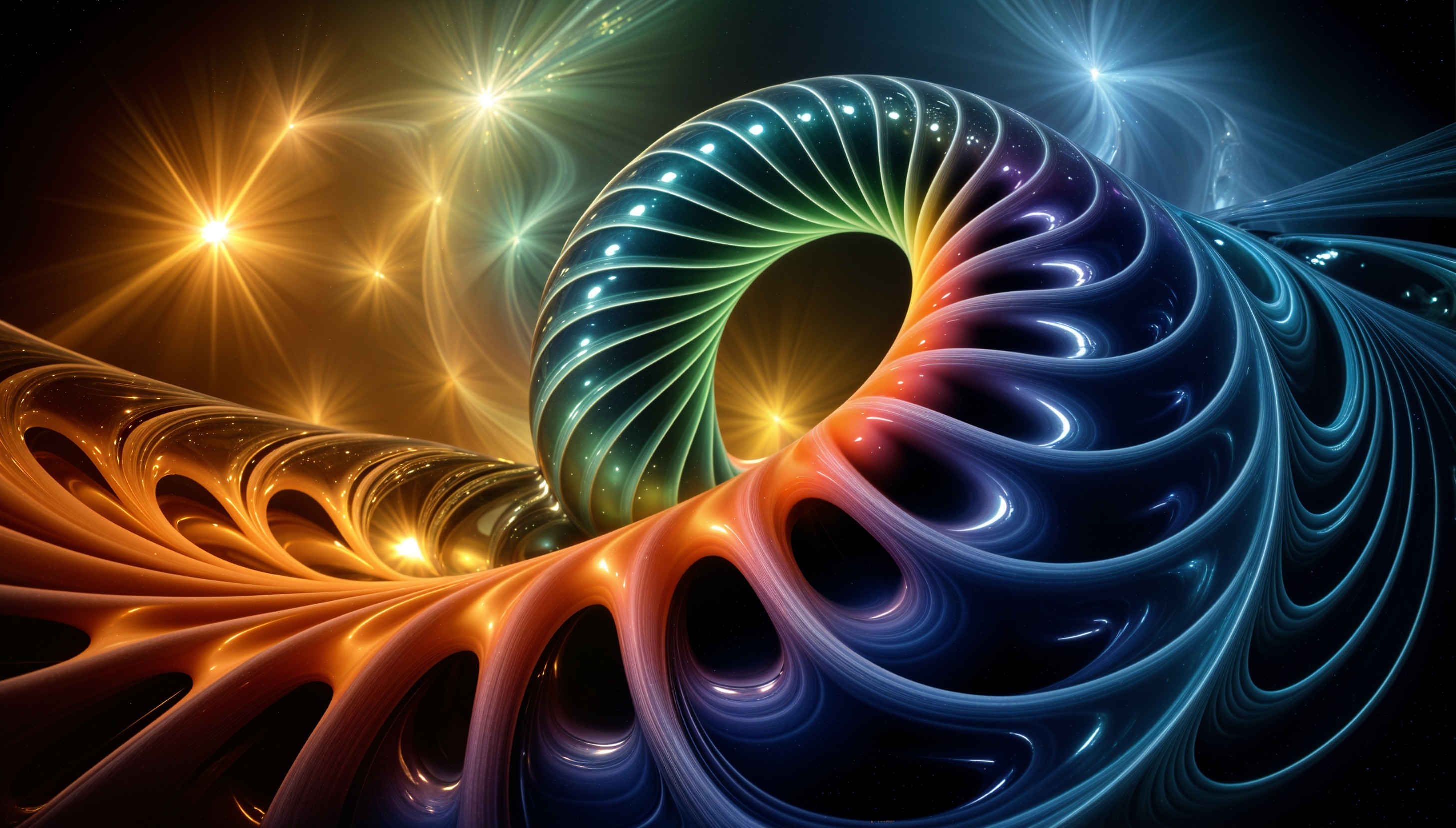 Colorful 3D Spiral with Vibrant Hues and Stars