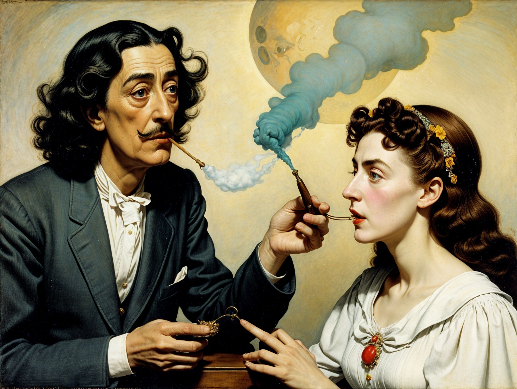 Intimate Moment with Vintage Attire and Ethereal Smoke