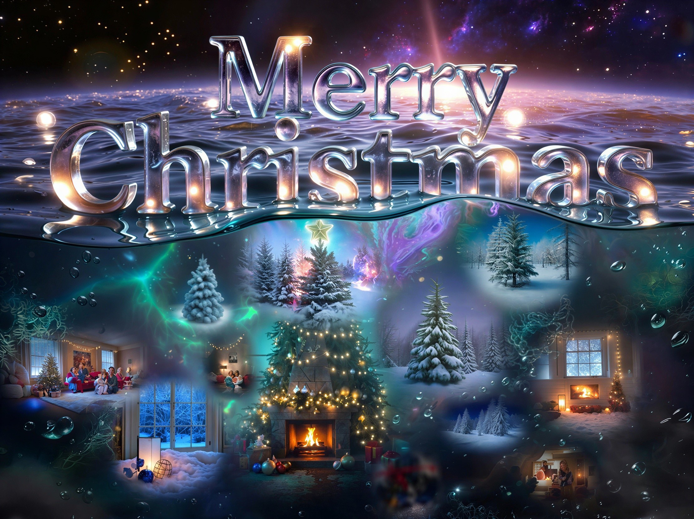 Surreal Christmas Collage with Cosmic Elements