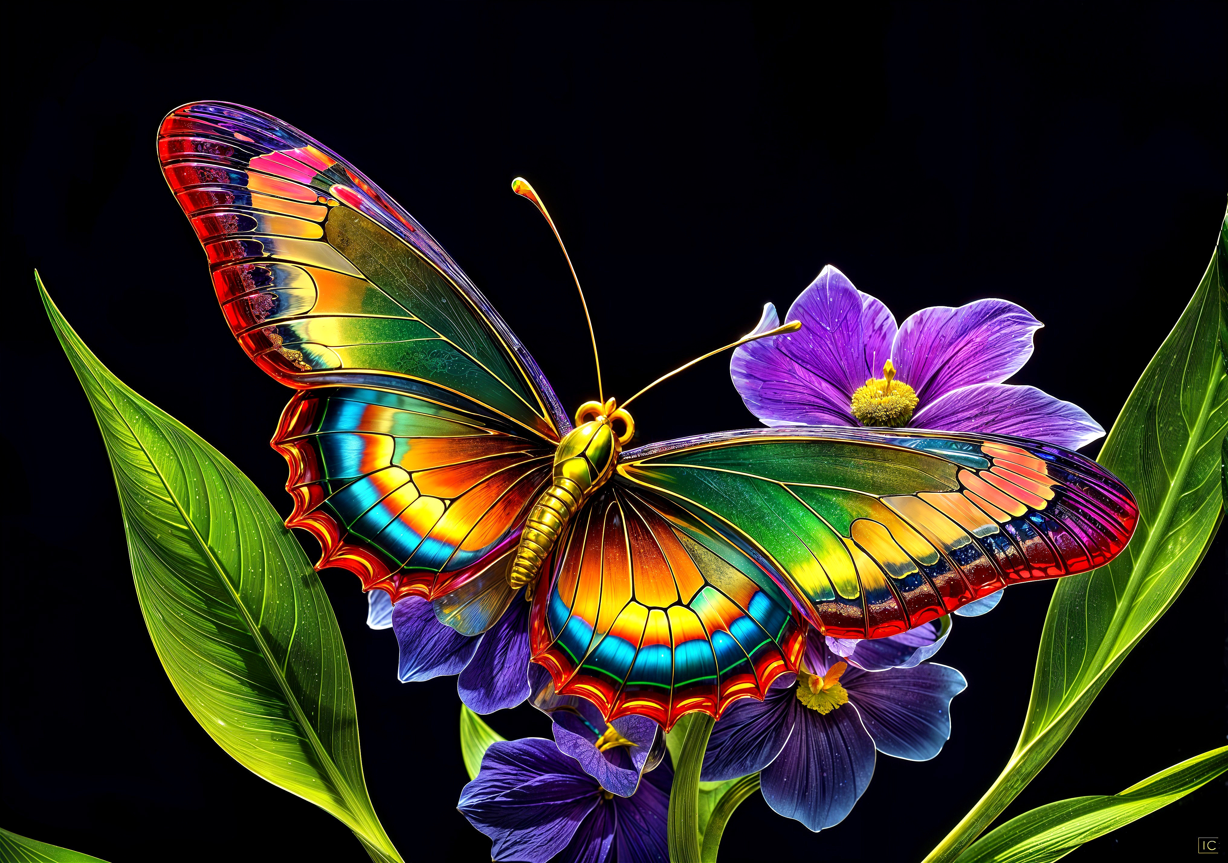 Vibrant Butterfly on Purple Flower with Dark Background