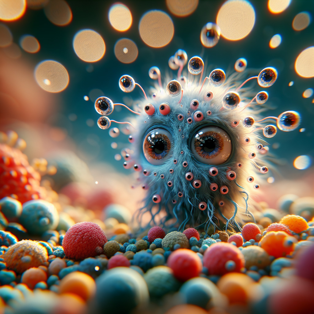 Cartoonish Microorganism in a Vibrant, Surreal Scene