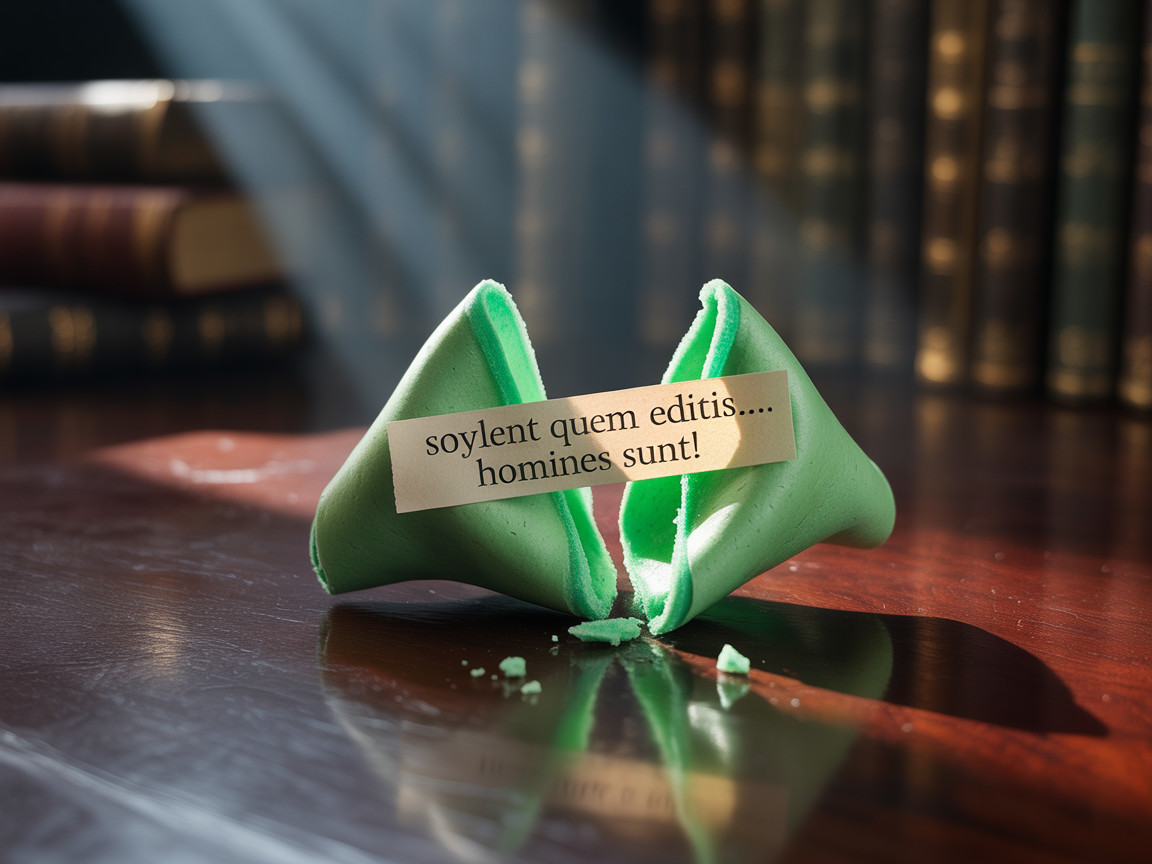 Cracked Green Fortune Cookie on Wooden Surface