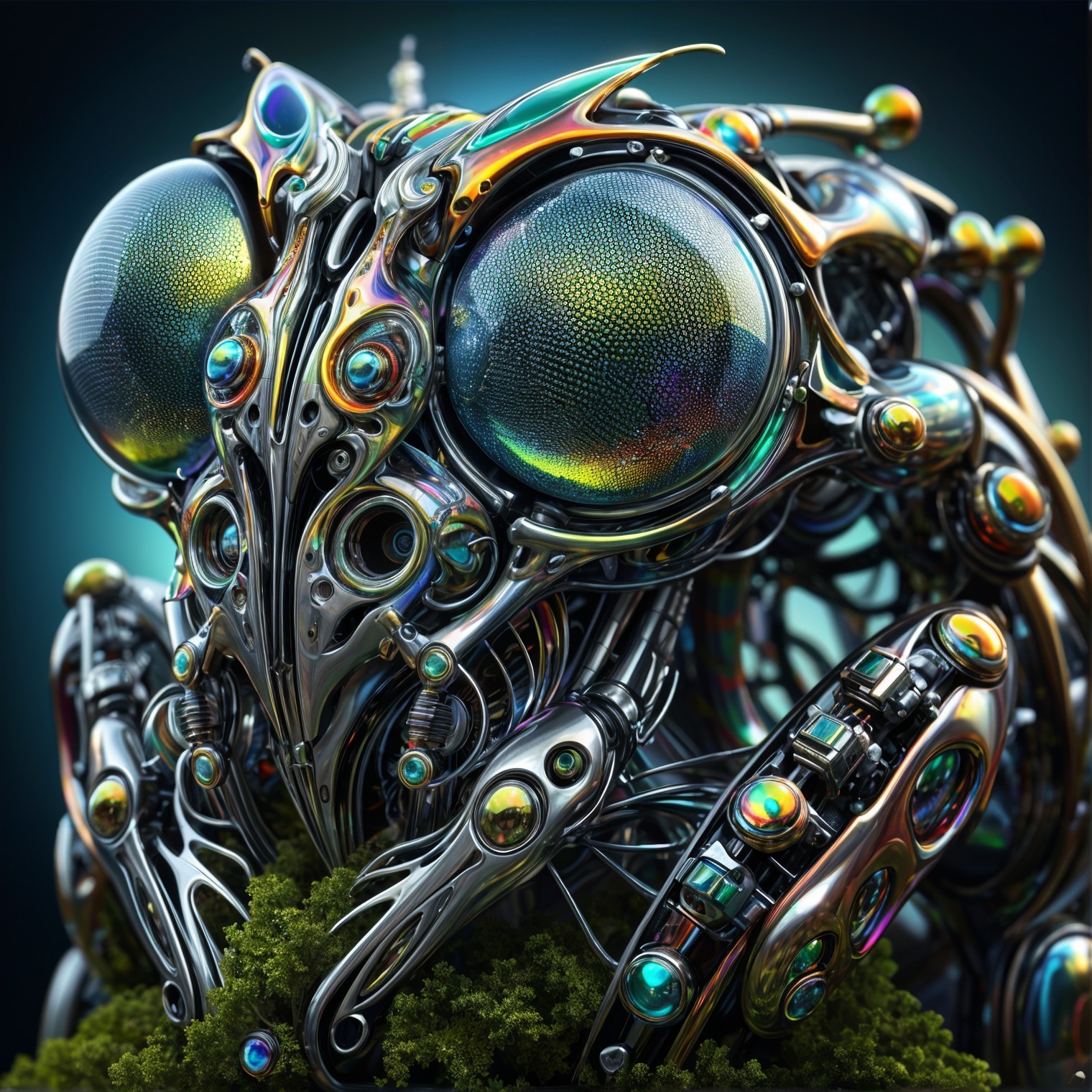 Futuristic Robotic Creature with Vibrant Colors and Nature