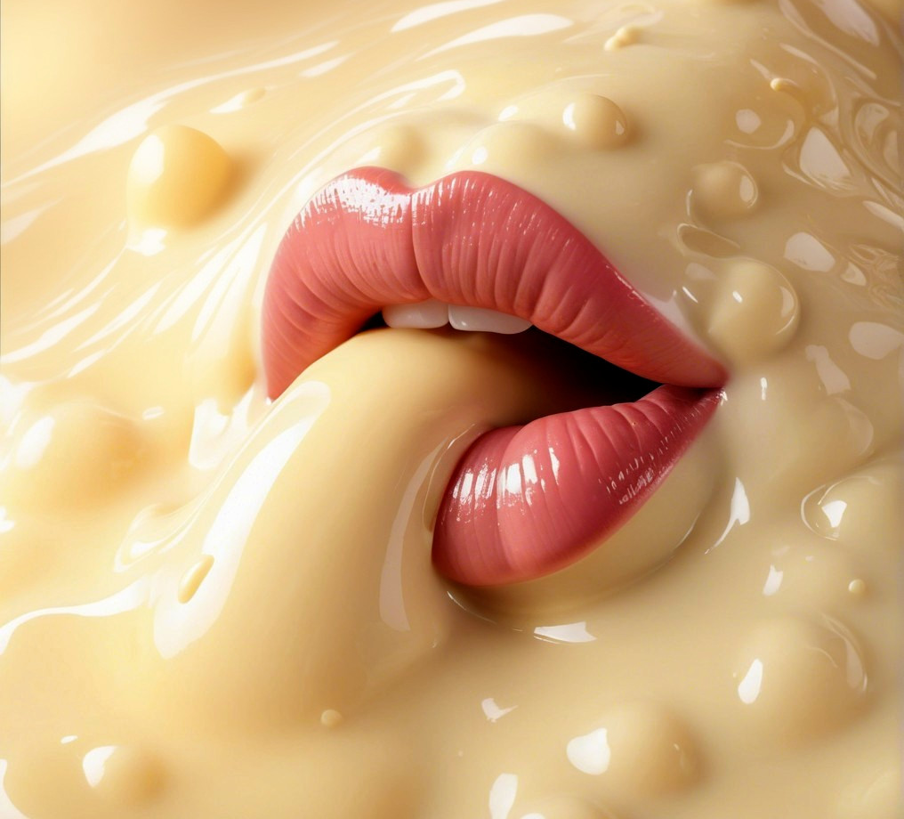 Close-Up of Glossy Lips with Creamy Texture