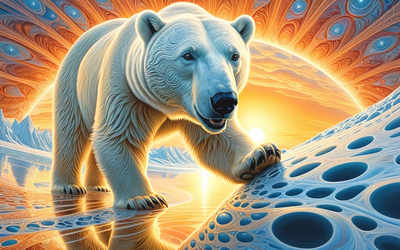 Polar Bear in Surreal Orange and Yellow Landscape