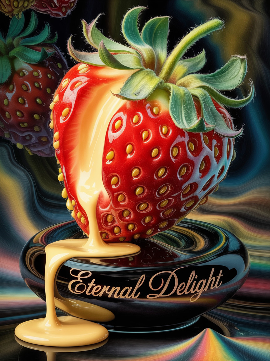 Oversized Strawberry in Glossy Black Bowl with Filling