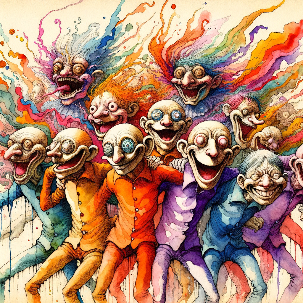 Whimsical Characters with Oversized Heads and Colorful Hair