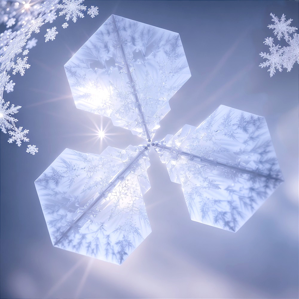 Close-Up of Intricate Translucent Snowflakes on Blue