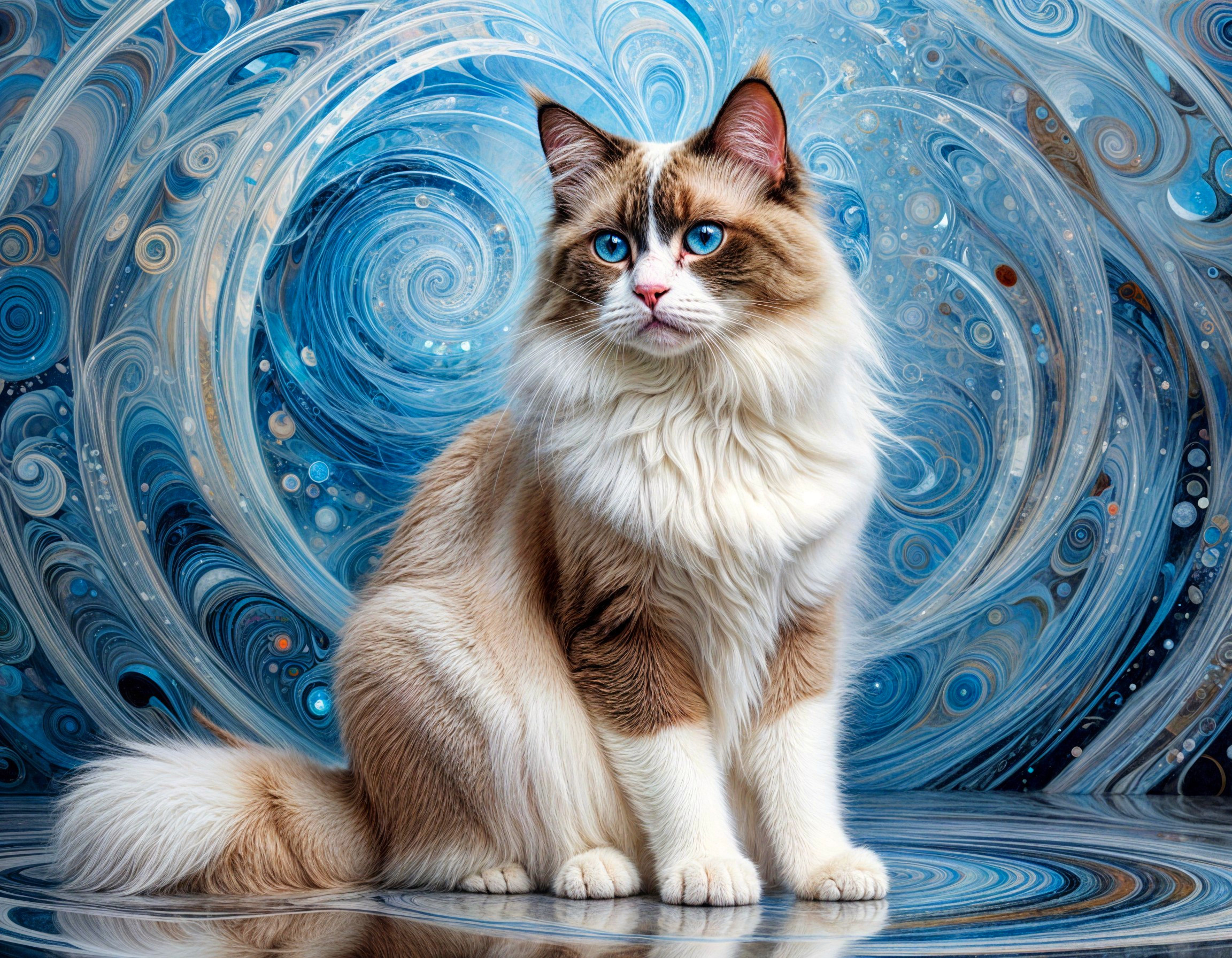 Regal Cat with Blue Eyes Against Artistic Background