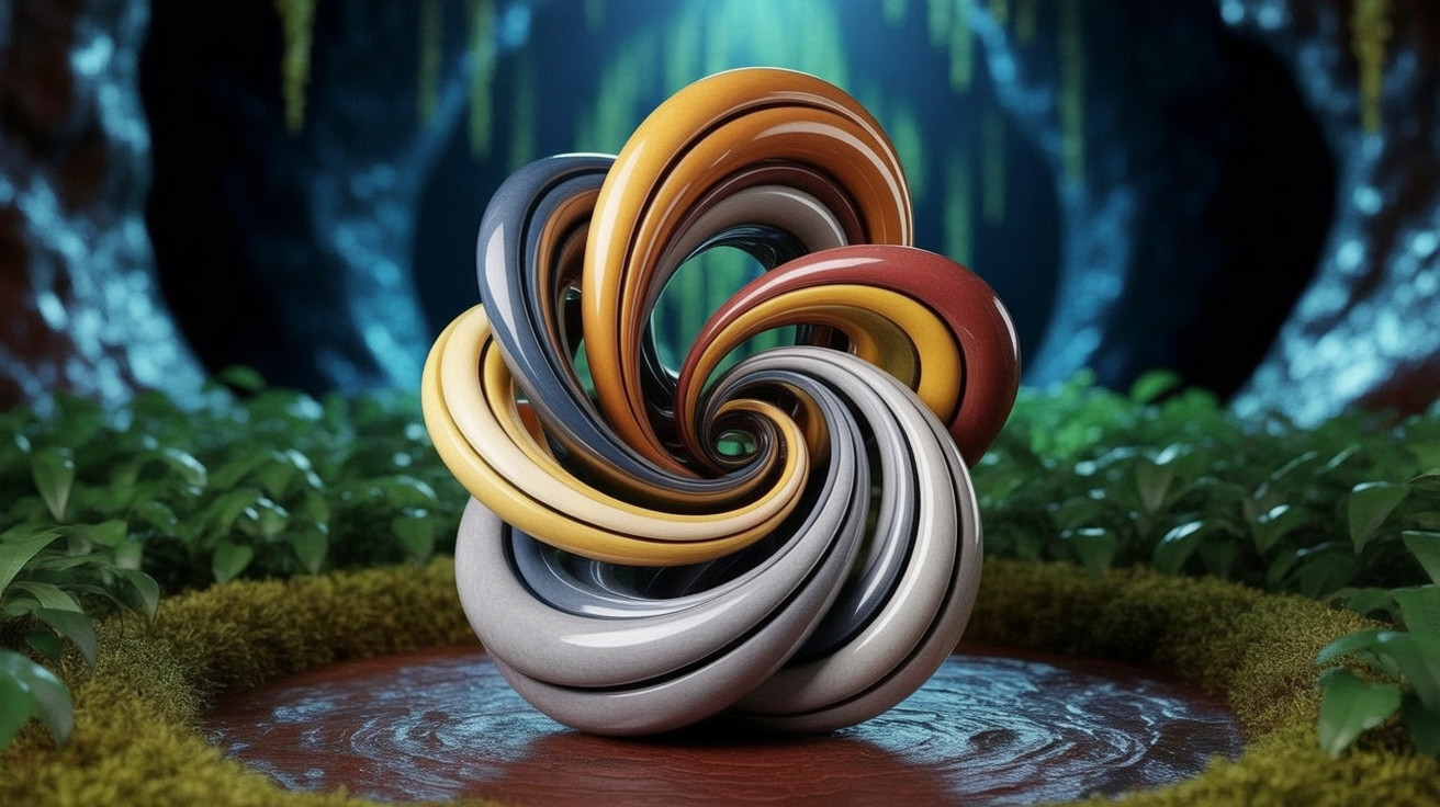 Abstract Swirling Sculpture in Vibrant Colors and Nature