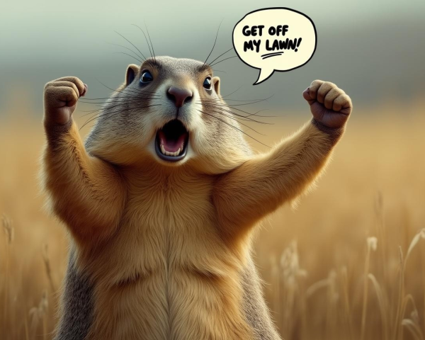 Animated Groundhog Defending Its Grassy Lawn