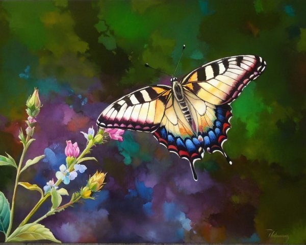 Vivid Butterfly on Flower with Abstract Background