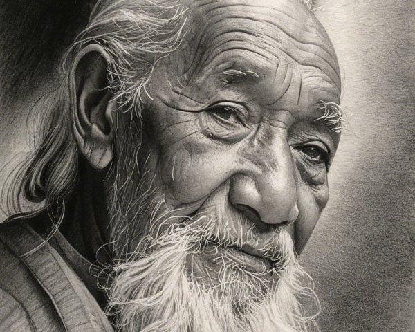 Graphite Portrait of an Elderly Man with Wisdom