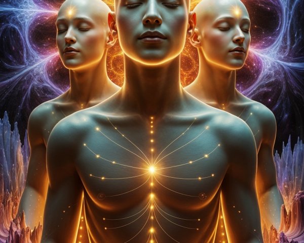 Ethereal Figures with Cosmic Energy in Space Setting
