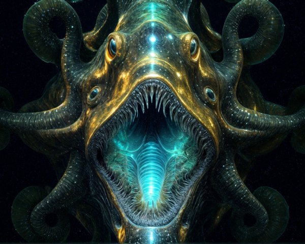Cosmic Creature with Tentacles and Luminous Features