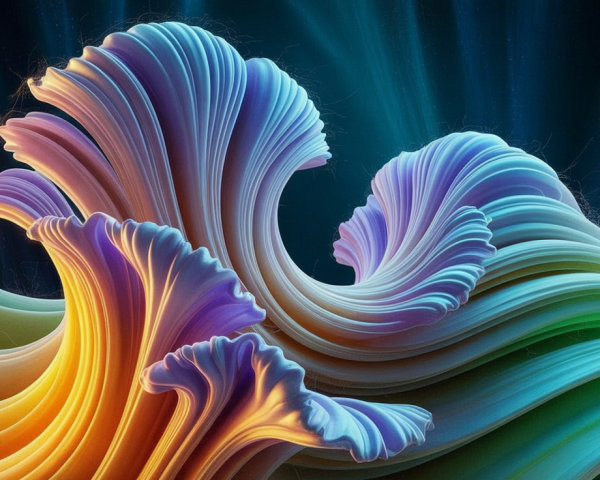 Vibrant Wave-Like Structures with Colorful Curves