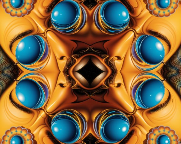 Intricate Symmetrical Design with Orange and Blue Elements