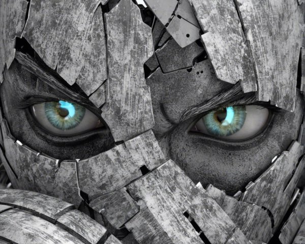 Close-up of a face with cracked stone-like surfaces