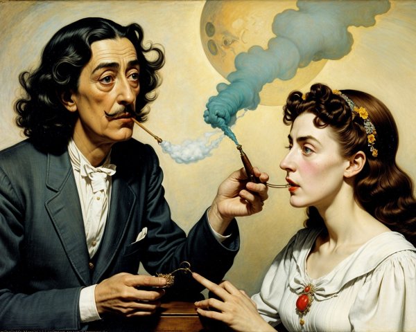 Intimate Moment with Vintage Attire and Ethereal Smoke