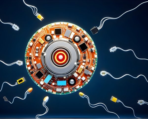 Circular Electronic Circuit Board with Glowing Element