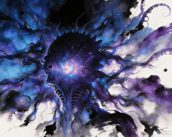 Cosmic Watercolor Painting of Ethereal Head with Galaxy