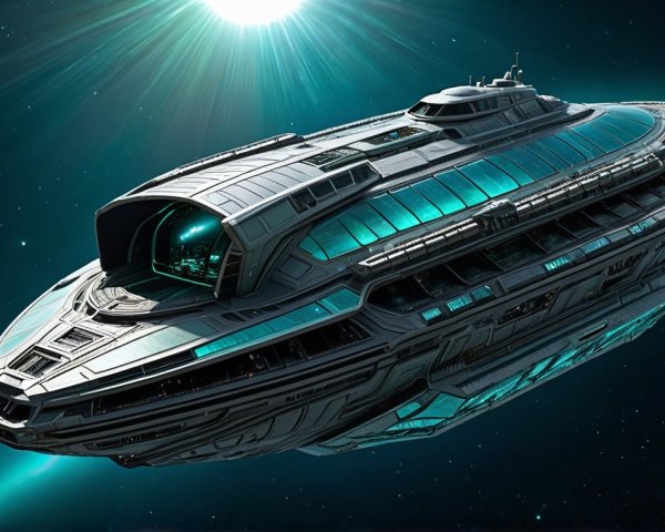 Futuristic spaceship in cosmic scenery with stars