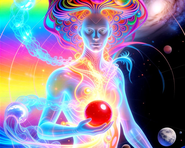 Psychedelic Digital Painting of a Glowing Goddess Figure