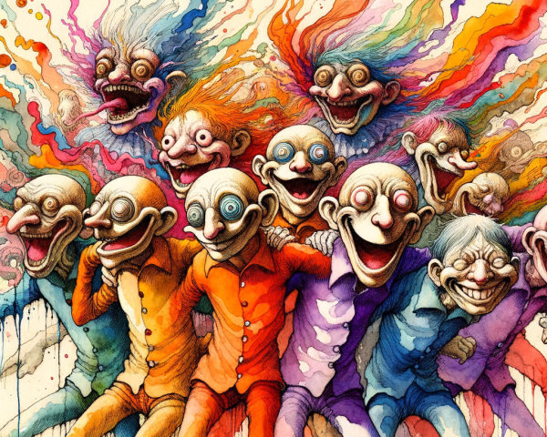 Whimsical Characters with Oversized Heads and Colorful Hair