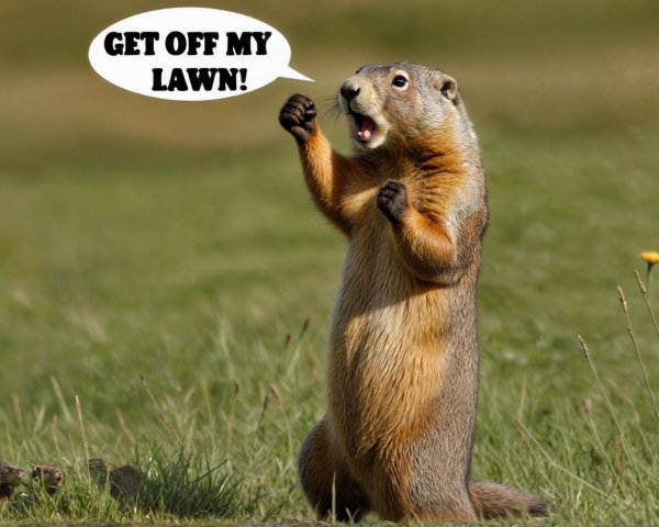 Groundhog in Grassy Field with Playful Expression