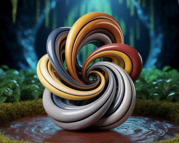Abstract Swirling Sculpture in Vibrant Colors and Nature
