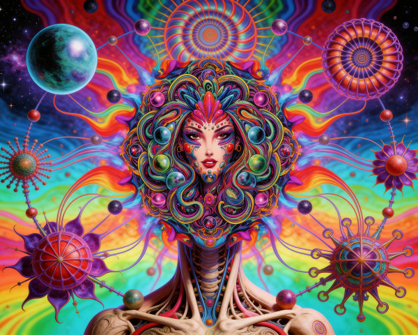 Psychedelic Art of Woman's Face with Colorful Background