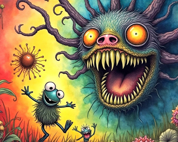 Vibrant Fantastical Landscape with Expressive Creatures
