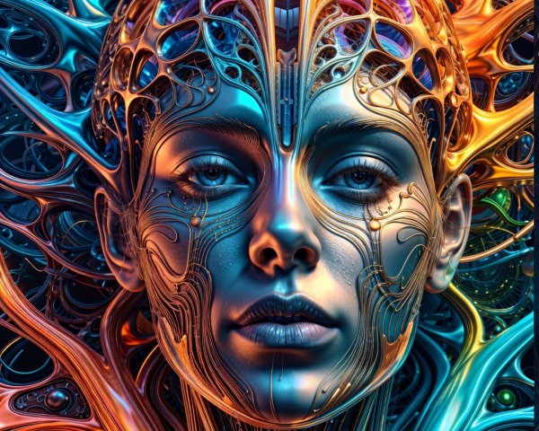 Ethereal Face in Vibrant Abstract Background Design