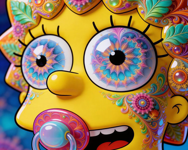 Surreal Cartoon Character with Mandala Patterns