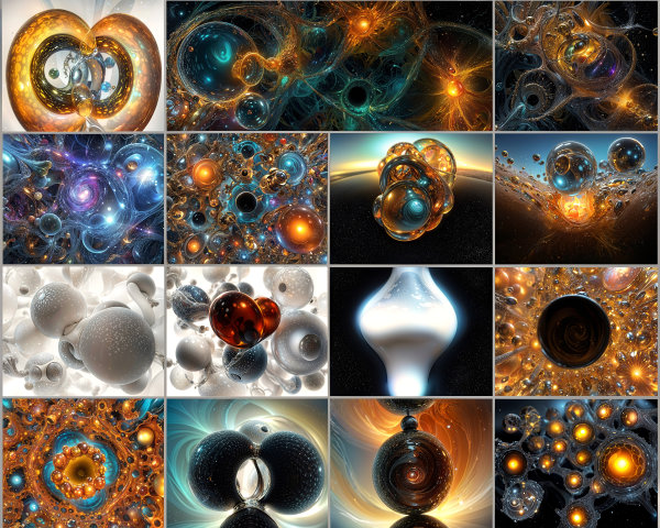 Abstract Cosmic Collage with Vibrant Fractal Patterns