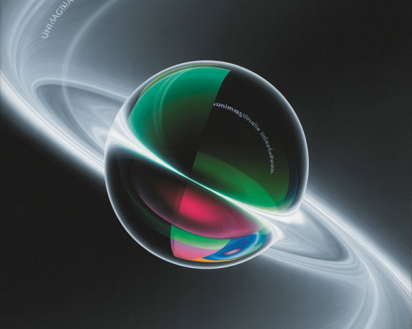 Digital Artwork of Glowing Sphere with Luminous Rings