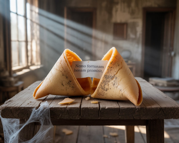 Cracked Fortune Cookie in Abandoned Room Setting