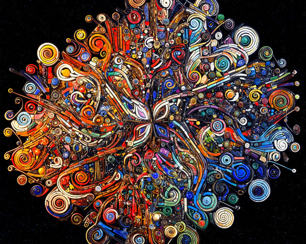 Colorful Abstract Design with Swirling Patterns and Lines