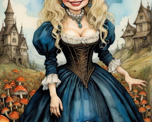 Whimsical Illustration of a Cheerful Woman in Nature