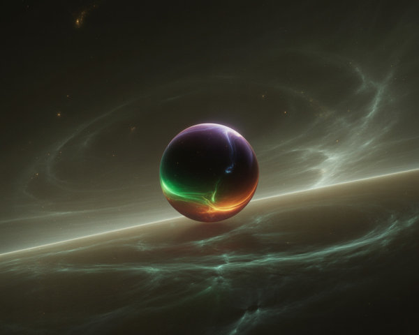 Vibrant Cosmic Scene with Iridescent Sphere and Stars