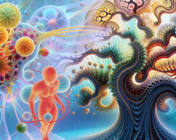 Surreal Fractal Artwork of Abstract Human Figure and Spheres