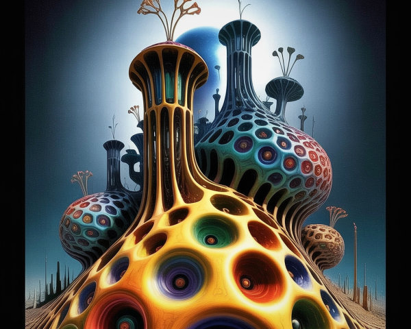 Surreal Landscape with Colorful Sculptural Forms