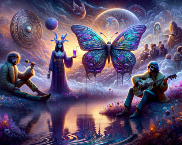 Dreamlike Landscape with Cosmic Reflections and Harmony