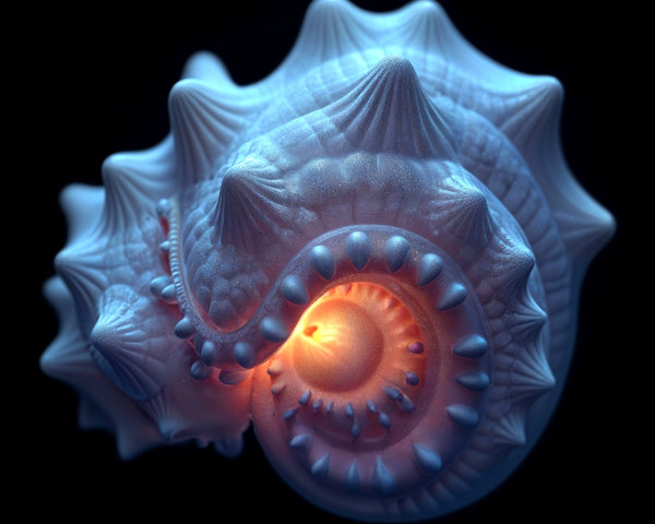 Close-Up of a Spiraled Seashell with Glowing Interior