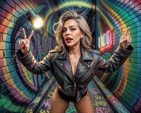 Confident Woman in Graffiti Alley with Edgy Style